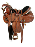 Western Saddle Trail Horse Pleasure Barrel Racing Tooled Leather Cowboy Rodeo Saddles 15 16 17 18 (16 Inches, Cross Tooled)