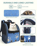 Cat Backpack Carrier with Comfort Handle, Ventilated Cat Backpack with Reflective Strips, with Chest and Shoulder Buckles, Foldable Cat Carrying Backpack for Kitty Small Dog up to 15lbs (Blue)