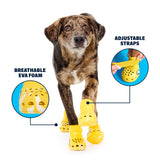 Barkbox Yellow Crocs Dog Shoes – Set of 4 Glow-in-The-Dark Dog Booties with EVA Foam, Adjustable Strap & Non-Slip Sole – Comfortable Paw Protection for Large Breeds (51-80 lbs)