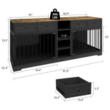 GarveeHome 82" Double Dog Crate Furniture with Drawers and Shelves, Black