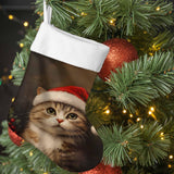 Winter Christmas Christmas Stocking 18" Cute Cat Red Santa Hat Large Xmas Hanging Stocking Decoration Plush Stocking for Winter Family Holiday Party Supplies & Gifts