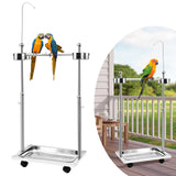 Tandefio Parrot Stand Bird Play Stand 21.65 x 15.35 x 27.95 Inches Large Metal Stainless Steel Bird Playstand Adjustable Height Perch with Universal Wheels and Feeding Bowls