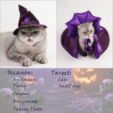 SEIS 2 Pcs Halloween Dog Cloak and Hat, Purple Cat Bat Costume Cap Set, Cosplay Vampire Pet Apparel for Cats Small Dogs (Free Size, Vampire)
