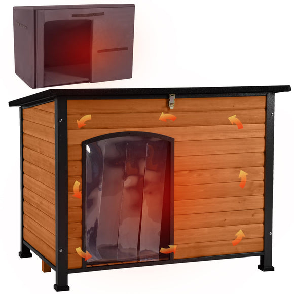 Aivituvin Dog House Outdoor & Indoor Dog Kennel with Insulated Liner for Winter Waterproof Large Dog Cage for Small & Medium & Large Dogs,Unique All-Around Iron Frame