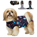 PetWarm Dog Surgery Suit, Dog Surgical Recovery Suit Female and Male, Dog Onesie for Surgery, Cone E-Collar Alternative, Satellite Pattern, Black, XS