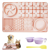 Silicone Licking Mats 6 in 1 for Dogs Cats - Slow Feeder Mat for Smell Training with Water Groove, Snuffle Mats with Suction Cups, Anxiety Relief and Boredom Reducer, Silicone Foldable Bowl