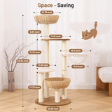 BUMUBI Rattan Cat Climbing Tower Condo with Scratching Post,Capsule,Basket,and Bed Modern Heavy Duty Cat Tree for Indoor Cat Large Adult
