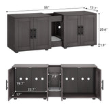 GAOMON Litter Box Enclosure with Double Room,Cat Hidden Litter Box Enclosure Furniture for 2 Cats with Double Room, 55”L x 17.7”W x 22.5”H Cat House,Wooden Enclosed Cat Litter Box Furniture,Walnut