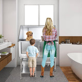 50" Pet Dog Grooming Bathing Station, Professional Stainless Steel Dog Grooming Tub w/Removable Ramp, Storage Drawer, Floor Grate, Stairs Faucet, Dog Bathtab for Large, Medium & Small Pets, Left Door