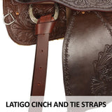 Schneiders Open Range II Tooled Western Show Saddle | Comfortable Saddle | Lightweight Construction | Latigo Cinch and Tie Straps | Color Dark Oil | Size 15