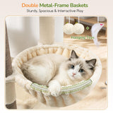 Globlazer Extra Tall Large Cat Tree, 84in Multi-Level Cat Climbing Tower for Indoor Cats Large Adult, Widened Condo with Scratch Board, 7 Scratching Posts, Padded Perch, Metal Basket, S84E, Beige
