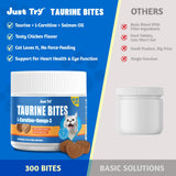 Just Try 6.35 oz Cat Taurine Bites - Taurine for Cats with L-Carnitine, Omega 3 and Vitamins - Supports Immune, Heart and Eyes Health Cat Supplements 300 Bites