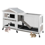 ketive 2-Tier Rabbit Hutch with Wheels, Indoor & Outdoor Small Animal Cage with Deep Pull-Out Tray, Anti-Chew Frame, Habitat for Bunny, Guinea Pig, Chinchilla (60" L x 19" W x 35" H)