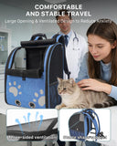 Cat Backpack Carrier with Comfort Handle, Ventilated Cat Backpack with Reflective Strips, with Chest and Shoulder Buckles, Foldable Cat Carrying Backpack for Kitty Small Dog up to 15lbs (Blue)