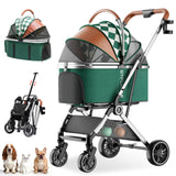 GTPLAYER Pet Stroller for Dogs & Cats, 3-in-1 Foldable Pet Strollers with Detachable Carrier, 360° Swivel Front Wheels & Rear Brakes, Up to 45 lbs, Green