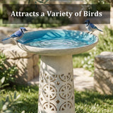 Dneuoir Ceramic Bird Bath for Outside, 18.5 Inch Tall Outdoor Birdbath, Lightweight Aesthetic Hollow Bird Baths with Detachable Large Bowl for Outdoors, Garden, Floor, Balcony, and Lawn