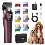 oneisall Dog Clippers for Grooming Thick Hair, Professional 9000RPM 5 Speed with 5 in 1 DLC Blade, 280min Cordless, Low Noise Dog Grooming Kit with 8 Metal Combs Carring Case for Dogs Cats Pet