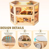 Hamster Cage with Chewproof Wood Top,Guinea Pig Cages, Two Story Hamster Habitat with Clear Acrylic Sheets Solid Built, Small Animal Cage (Fir, 31X20X20 inch)