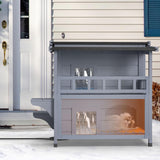 PETIMBER 2-Story Insulated Outdoor Cat House with Heated Pad, Insulated Liner, Escape Door, Winter Weatherproof Outdoor Heated Feral Cat Shelter, Wooden Cat House for Multiple Cats, Grey