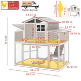 Large Chicken Coop Outdoor with Run, Expandable Hen House with 4 Nesting Boxes, Rabbit Hutch Poultry Bunny Cage for 2-4 Chickens with 4 Perches, Removable Tray and Ramp (56.3" L x 35.24" W x 52.8" H)