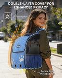 Cat Backpack Carrier with Comfort Handle, Ventilated Cat Backpack with Reflective Strips, with Chest and Shoulder Buckles, Foldable Cat Carrying Backpack for Kitty Small Dog up to 15lbs (Blue)