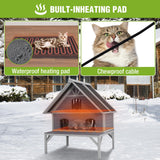 GUTINNEEN 2-Story Heated Cat House for Outside Large Outdoor Insulated Cat House Weatherproof Cat Shelter with Insulated Liner, Heating Pad, Chewproof Cable, Escape Doors for 2-5 Feral Cats