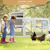 PetsCosset Chicken Coop with Run, Mobile Hen House with Wheels, Indoor/Outdoor Rabbit Hutch, Predator-Resistant, Nesting Box, 3 Perches, Tray, Combinable Design, for Chickens and Bunnies, Grey