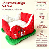 Christmas Dog Bed, Funny Santa Dog Sleigh Bed, Self Warming Fuzzy Cushion