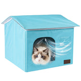 PatiencET Cat Cooling House for 1 Cat, Indoor Cooling Cat House for Summer, Blue Cat Hideaway Bed with Side Ice Packs, Insulated Foil Lining