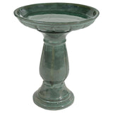 Sunnydaze Avignon Outdoor Ceramic Bird Bath - 18.75" H - UV- and Frost-Resistant - Pedestal Design - Green Mist