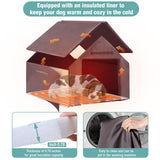 Insulated Dog House with Heating Pad, Weatherproof Outdoor Kennel for Large Dogs, Chew-Resistant Iron Frame & Asphalt Roof (Wood-H, XL)