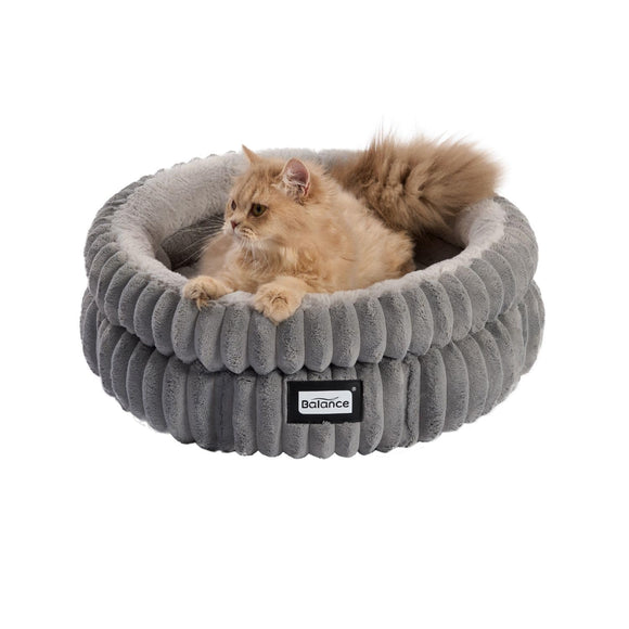 BALANCE Cat Bed Kitten Bed, Washable Round Cat Beds for Indoor Cats, Super Soft Plush Faux Fur Pet Bed for Puppy and Kitten with Anti-Slip Bottom