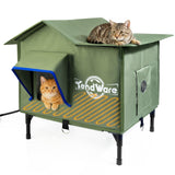 TENDWARE Outdoor Cat House Heated Cat House for Outside with Elevated Base Cat-Attracting Eave Design Feral Stray Shelter Weatherproof in Winter Garage Yard Porch Size M