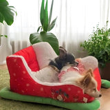 Interesting Red Christmas Cat Dog Bed, Pet Sleigh Bed, Sofa, Indoor and Outdoor Plush Synthetic Fur, Christmas Holiday Themed Pet Bed, Washable and Highly Durable (CC)