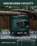 Heated Cat House for Outside,Metal Frame,Barrel Design,Extremely Weatherproof & Insulated in Winter,Elevated Outdoor Cat Shelter with Eaves & Escape Door for Feral Stray Barn Cat(Dark Grey,Large)