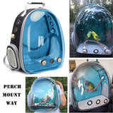Bird Traval Carrier Cage, Polarized Tinted Blue Space Capsule Astronaut Backpack to Carry Parakeet Cockatiel Parrot with Metal Tray Wood Perch, Vet Transport Bag