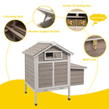 PetsCosset 32" Chicken Coop Wooden Hen House for 1-3 Chickens,Outdoor Poultry Cage with Pull Out Tray,Garden Backyard Chicken Coops Cages with Nesting Box，Chicken Houses Hen Cage with Ramp Run,Grey
