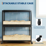 GarveeHome Large Hamster Cage, 3-Tier Gerbil Cages with Running Wheel, Water Bottle, Food Bowl, Ramps, Portable Hamster House with 7 in Deep Glass Bottom for Syrian, Hamster, Gerbils (Metal Black)