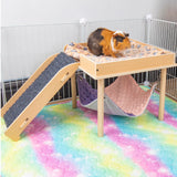 BESNEW Enlarged Guinea Pig Hammock with Platform and Stairs,Wooden Small Animal Hideout for Guinea Pigs Bunny Ferret Hamster Hiding Sleeping Activities(Single)