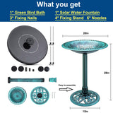 Bird Bath for Outside, Large 28 inch Tall Birdbaths for Outdoors with Solar Water Fountain, Plastic Retro Green Bird Baths Bowl for Outdoor Garden Lawn Yard Patio Hotel Landscape Decor - Wide 20"