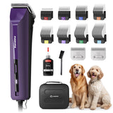 FuzzyFix AmpFix Professional Dog Grooming Clippers - 2 Detachable Blade 8 Metal Combs, 2-Speed Heavy-Duty Motor, 10ft Cord, Anti-Slip Shatter-Proof Housing for Pet All Coats