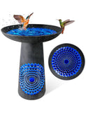 LITUDISO Ceramic Bird Bath for Outdoors – 21.5 Inch Heavy Duty, Diamond Blue Design for Garden & Patio Décor, Perfect for Bird Watching & Outdoor Spaces