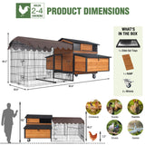 GUTINNEEN Large Chicken Coop with Run, Mobile Chicken Tractor for 6-8 Chickens, Upgraded Metal Frame Hen House with Wheels, 6 Nesting Boxes, Metal Pull-Out Tray, Asphalt Roof