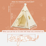 Large Cat & Small Dog Teepee Tent House (Int 26x26x26in/Ext 30x30x33in) for Ragdoll Cat, Mini Schnauzer, Welsh Corgi, Small French Bulldog, Cotton Canvas & Stable Frame