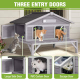 GUTINNEEN Large Outdoor Cat House Insulated Cat House Indestructible Weatherproof Feral Cat Shelter with Openable Hinged Roof, Escape Doors for 1-4 Feral Barn Cats in Winter (43.5"x31.1"x31.2")