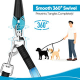 XiaZ Double Dog Leash for Two Dogs, No Tangle with 360° Swivel & 4 Comfortable Handles, Heavy Duty Dual Dog Leash with Highly Reflective Rope, Adjustable Split Leash for Small Medium Dogs, 3/8”Blue