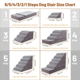 BUMUBI Large Dog Stairs – Extra Large Dog Steps for Bed, Couch & Car, 6-Step Pet Steps for Puppies & Senior Dogs, Pet Stairs with Washable Cover, Side Pockets, Non-Slip Bottom, 43.3" L x 19.7" W Grey