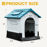 DWVO 41.3'' Plastic Foldable Dog House for Small, Medium, and Large Dogs, Waterproof Folding Pet House with Adjustable Top Window and Elevated Base (41.3''L x 34.6''W x 39''H)