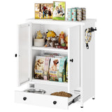 Dog Feeding Station with Storage, Metal Dog Food Storage Cabinet with 2 Elevated Bowls and 3 Hooks, Pet Feeding Station and Dogs Food Storage Organizer