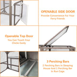 PetsCosset 95.3" L Portable Chicken Coop Tractor Hen House with Nesting Box,Chicken Coops Chicken House,2 Story Wooden Indoor Outdoor Poultry Cage for 3-5 Chicken with 6 Access,Pull-Out Tray,Grey